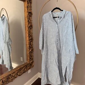 Free People Blue and White Striped Maxi Shirt Dress
